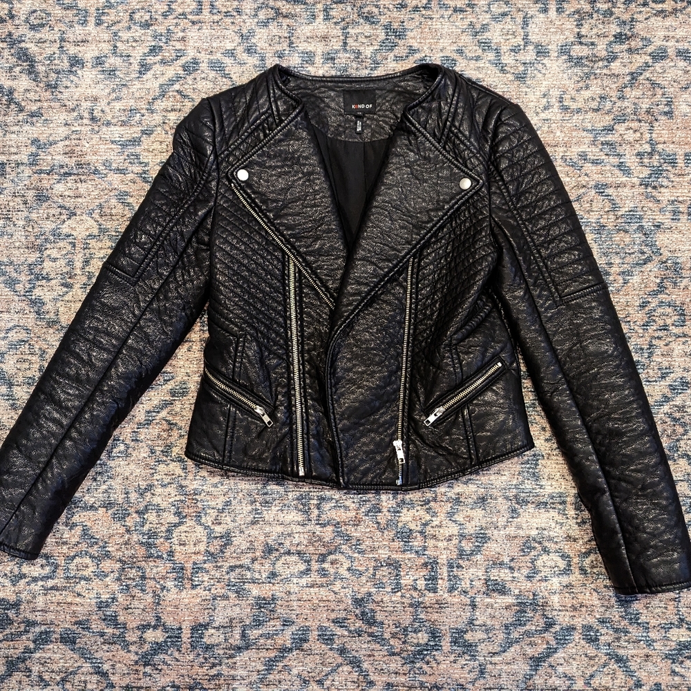 KIIND OF Brand Black Faux Leather Jacket Size Medium